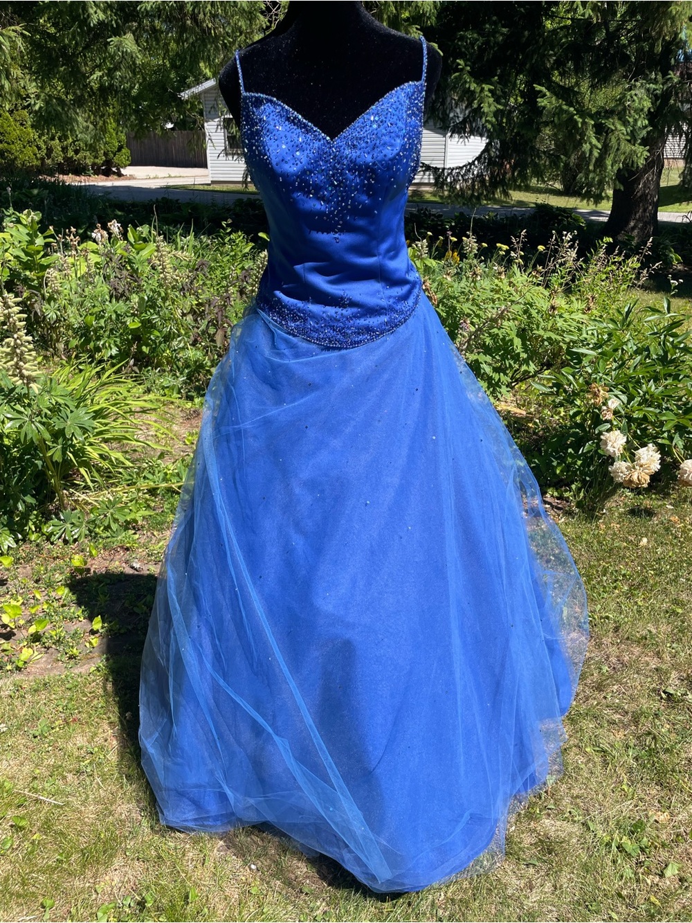 Vintage 90s Prom Dress Blue Formal Layered Beaded S 4 Fairy princess Bustier